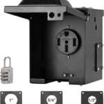 Pre-Drilled 50 Amp RV Outlet Box, 125/250V NEMA 14-50R Outlet, Enclosed Lockable Weatherproof Outdoor Electrical Receptacle Panel for RV Camper Travel Trailer, Black