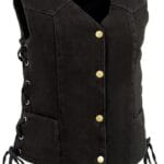Milwaukee Leather MDL4001 Women’s Black Denim Motorcycle Vest with Side Lace and 4 Snap Front