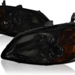SPEC-D TUNING Smoke Headlights Compatible with 2001-2003 Honda Civic DX LX EX L+R Pair Head Light Lamp Assembly