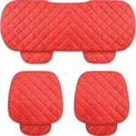 3PCS Set Car Seat Cushion for Front and Back Seat, Velvet Breathable Auto Seat Cover with Comfort Memory Foam and Non-Slip Rubber Bottom, Vehicle Seat Protector Pad (Red/3PCS)