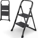 Lifetime Home Step Ladder with Wide Anti-Slip Platform & Thick Rubber Feet – Heavy Duty Foldable & Portable – 330 lbs Capacity, Steel Frame, Rubber Handgrip, Folding Step Stool – 2-Step Black