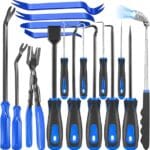 17Pcs Mechanic Hook and Pick Tool Set & Car Trim Removal Kit with Fastener Clip Pliers,Rivet Puller,Magnetic Pickup,Gasket Scraper,Non-Scratch Plastic Pry Tools for Automotive Repair-Blue