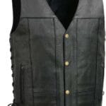 EVENT LEATHER EL1310GO Men’s Classic Western Style Snap Button Black Motorcycle Riders Leather Vest