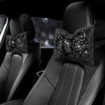 surpassme 2PCS Rhinestone Car Headrest Neck Pillow for Driving with Bling Bling Crystal Bow Pillow Car Accessories for Women (Black)