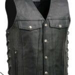 EVENT LEATHER EL1310GO Men’s Classic Western Style Snap Button Black Motorcycle Riders Leather Vest