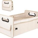 JiatuA Car Trunk Organizer, Car Organizers and Storage Collapsible Multi Compartment Container Box, Adjustable Car Accessories for SUV Sedan Truck, Large Size, Beige