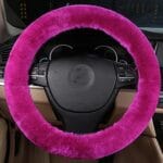 Wool Car Steering Wheel Cover Fluffy Sheepskin Steering Wheel Cover 15 Inch Anti-Slip Plush Car Wheel Protector for Women Men Universal Fit Suvs,Vans,Sedans,Car Hote Pink