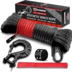 TYT Off-Road Winch Rope Kit – 3/16”x50′, 8500 Lbs Black Synthetic Cable with Protective Sheath, Heavy-Duty Hook, Safety Pull Strap & Rubber Stopper Ideal for 4WD ATV UTV Vehicles, Grey, (JPS3650IG)