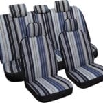 VarCozy Baja Saddle Blanket Seat Covers Full Set, Front Seat Covers and Split Rear Bench Seat Covers for Sedan, SUV, Truck, Universal Stripe Woven Automotive Seat Cover,Breathable, Airbag Compatible