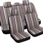 VarCozy Baja Saddle Blanket Seat Covers Full Set, Front Seat Covers and Split Rear Bench Seat Covers for Sedan, SUV, Truck, Universal Stripe Woven Automotive Seat Cover,Breathable, Airbag Compatible