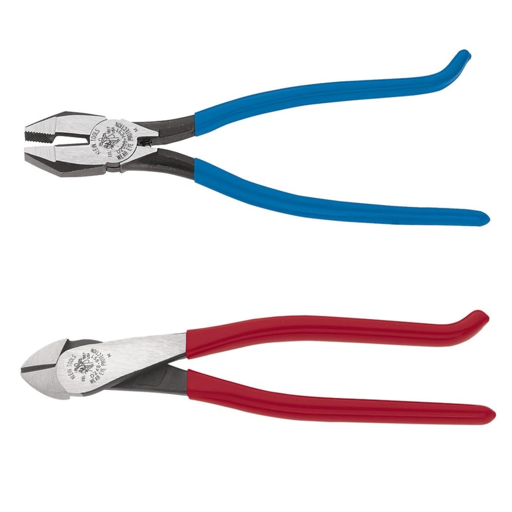 Klein Tools 94508 Pliers Set, Made in USA, Ironworker's Diagonal Cutting Pliers and Heavy Duty Side Cutters, Tie Wire Cutter for Rebar Work, 2-Piece Kit
