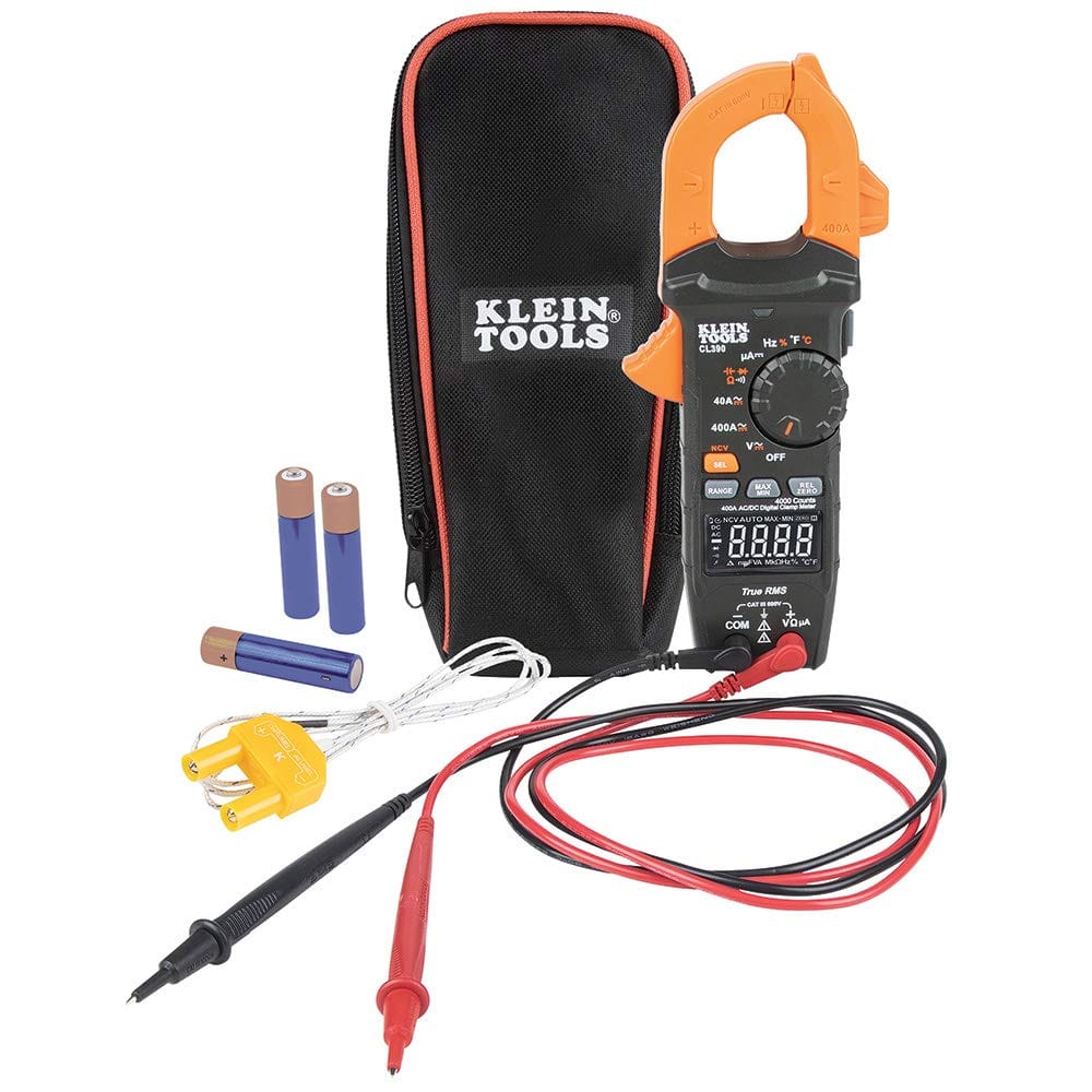 Klein Tools CL390 AC/DC Digital Clamp Meter, Auto-Ranging, 400 Amp, NCVT Tester, Hi-Viz LCD Display, TRMS, Continuity Resistance, Temperature and More