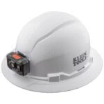 Klein Tools 60406RL Hard Hat, Rechargeable Headlamp, Non-Vented, Full Brim Style, Padded Self-Wicking Odor-Resistant Sweatband, Tested up to 20kV, White