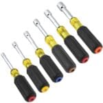 Klein Tools 65456MAG Heavy-Duty Hollow-Shaft Nut Driver Set, Magnetic, Color-Coded Hex Sizes 1/4 to 9/16-Inch, Cushion-Grip Handles, 6-Piece