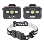 Klein Tools 80174 (2) Rechargeable LED Headlamps with Headlamp Bracket and Fabric Strap, 300 Lumen All-Day Runtime, for Klein Hard Hats, 3-Piece