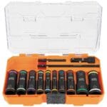 Klein Tools 65239 KNECT Flip-20 Deep Impact Socket Set, 20 SAE and Metric Sizes with MODbox Case, Heavy Duty Flip Sockets with 1/4 and 3/8-Inch Adapters