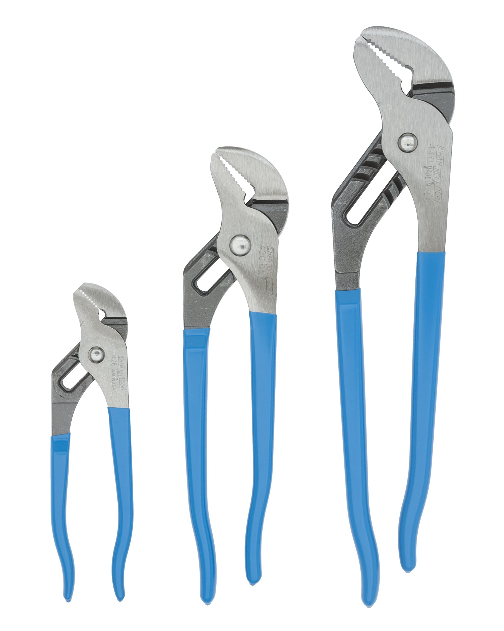 Channellock 3pc Tongue & Groove Pliers Set GS-3 - Laser Heat-Treated Teeth, High Carbon Steel - 6.5", 9.5", 12"