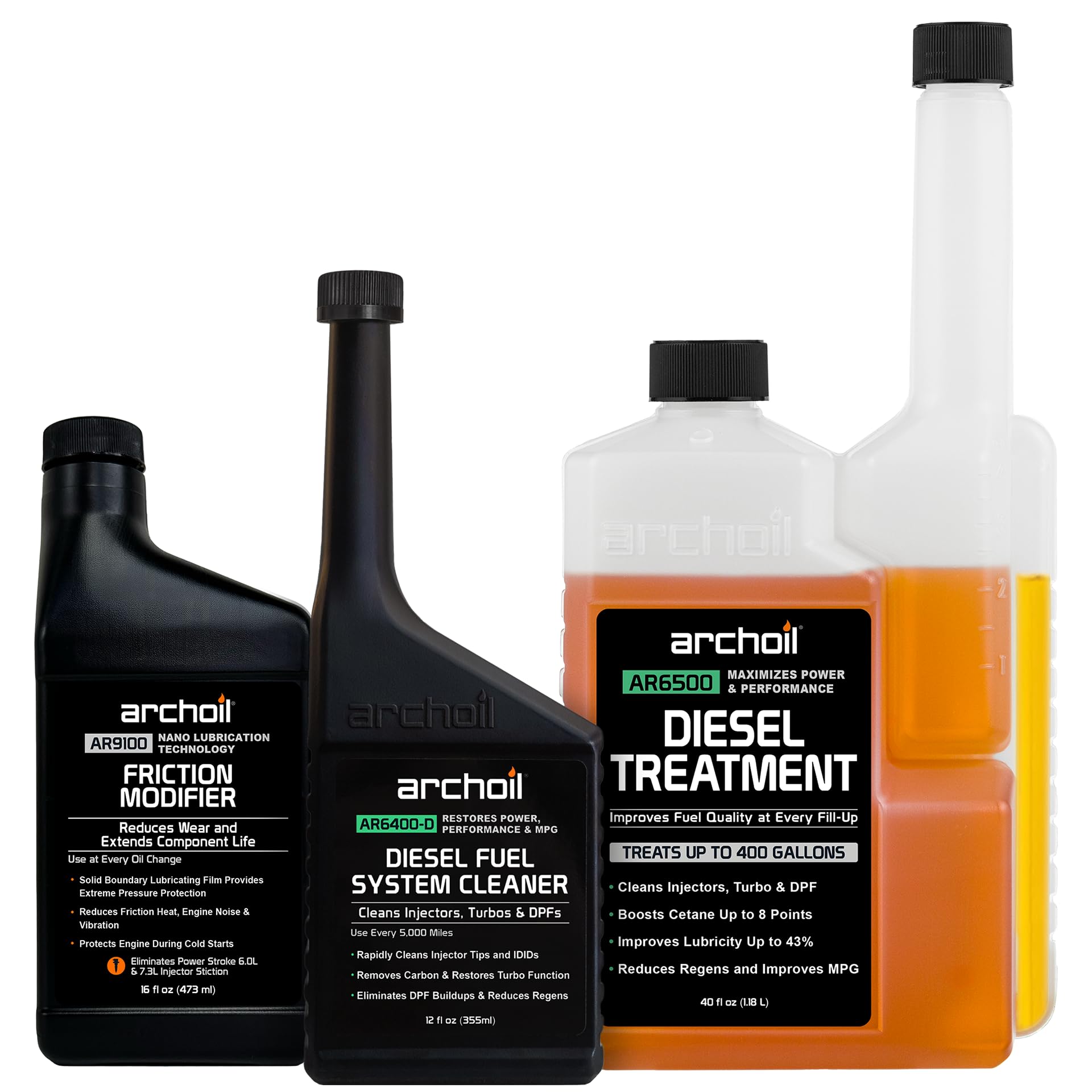 Version 1.0.0 Archoil Ultimate Diesel Kit - AR9100 Friction Modifier (16oz) + AR6500 Diesel Treatment (40oz) + AR6400-D Diesel Fuel System Cleaner (12oz) - Image 1