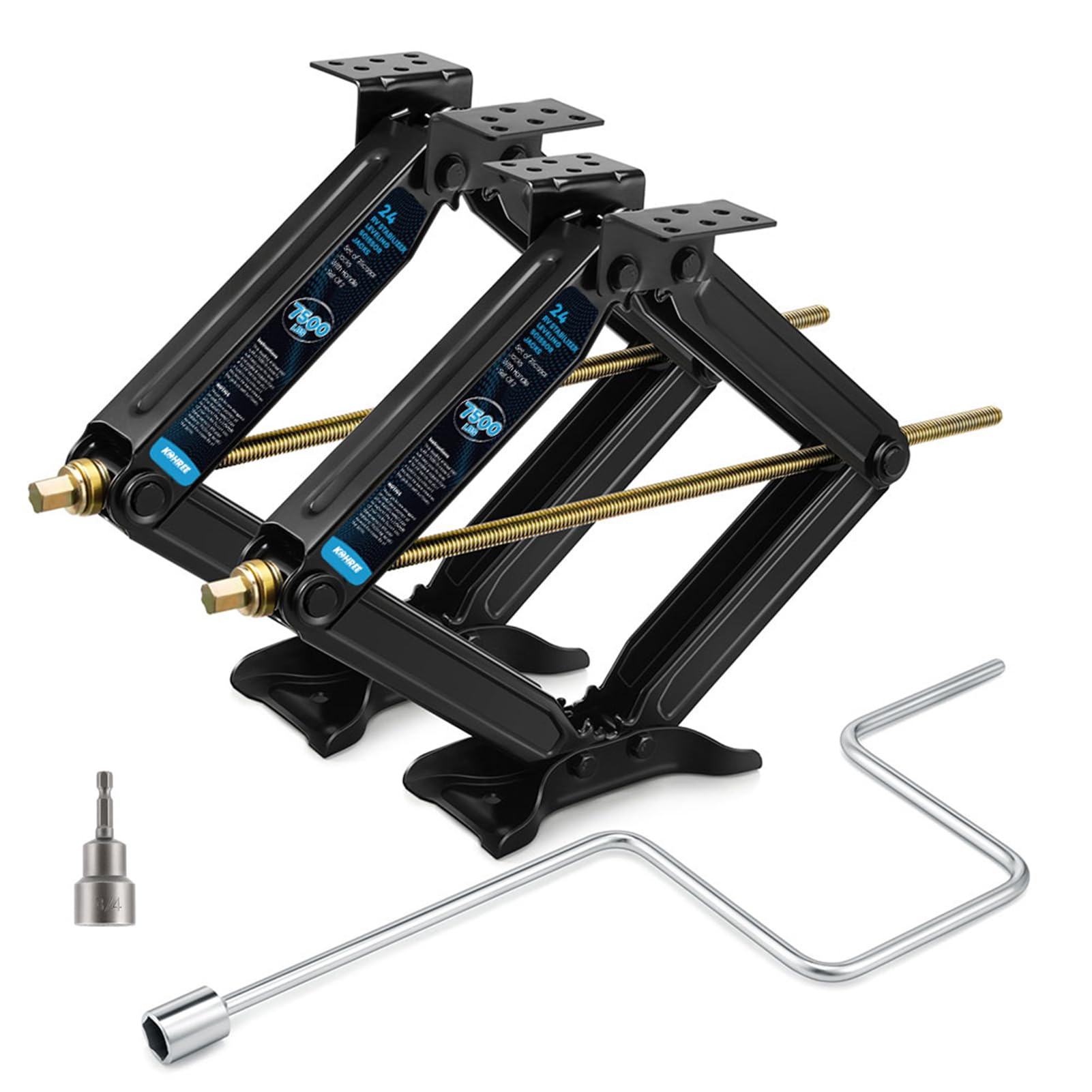 Version 1.0.0 Kohree 7500lbs RV Stabilizer Leveling Scissor Jacks 24" for Travel Trailer Camper, Set of 2, Heavy Duty RV Stabilizer Jacks Kit with Crank Handle and Drill Bit, Black - Image 1