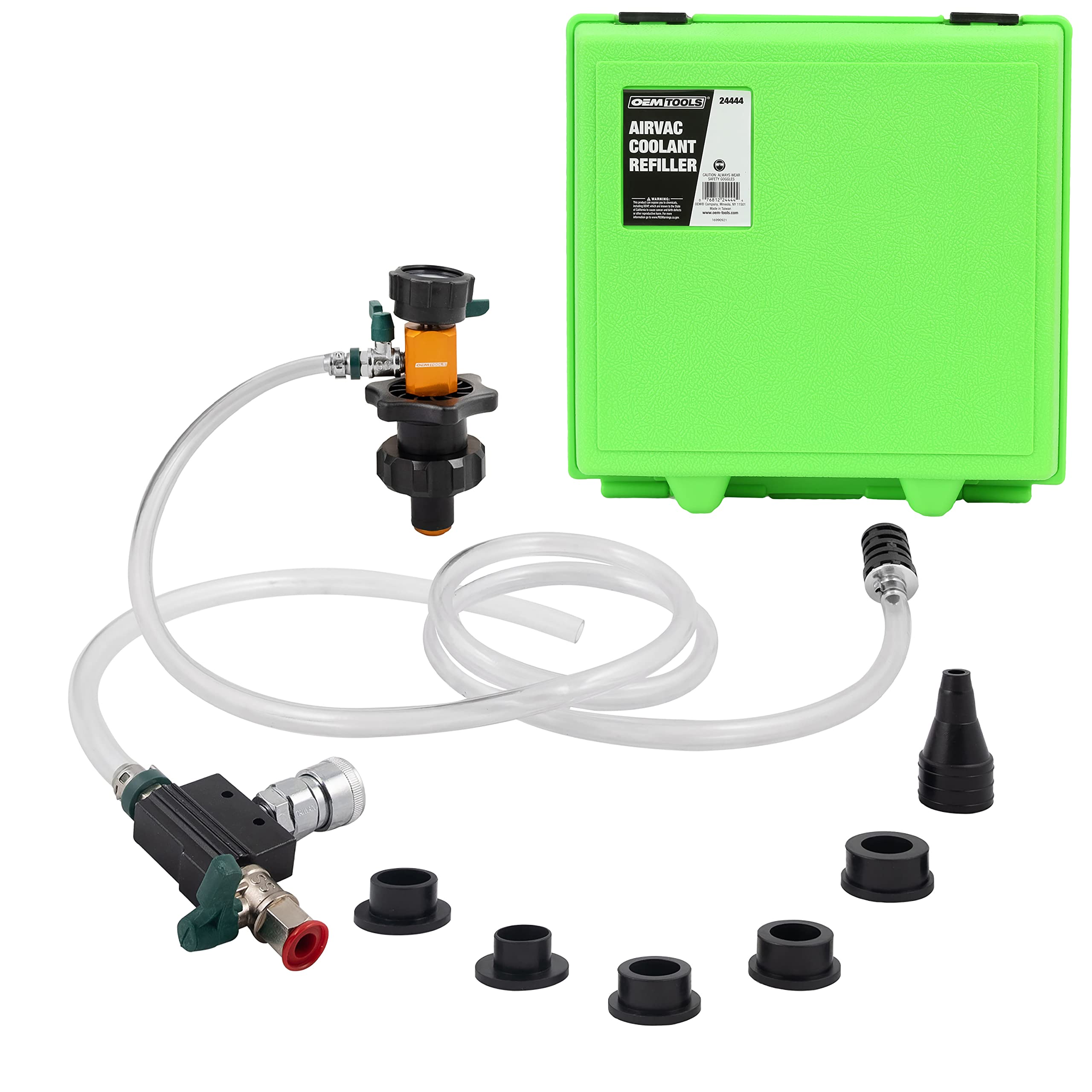 Version 1.0.0 OEMTOOLS 24444 Coolant Vacuum Refill Kit, Coolant Pressure Tester Kit, 70–110 PSI Working Pressure, 5 Bushings, 1 Tapered Cone Adapter, Vacuum Leak Detector, Pressure Tester for Coolant System - Image 1