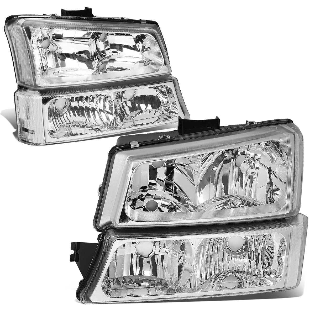 Version 1.0.0 DNA MOTORING Pair Headlight Assembly Compatible with 2003-2006 Chevy Silverado 1500 2500 3500 1500 HD 2500 HD Avalanche 1500 2500, w/o Factory Cladding, Chrome/Clear, HL-OH-CS03-4P-CH-CL1 - Image 1