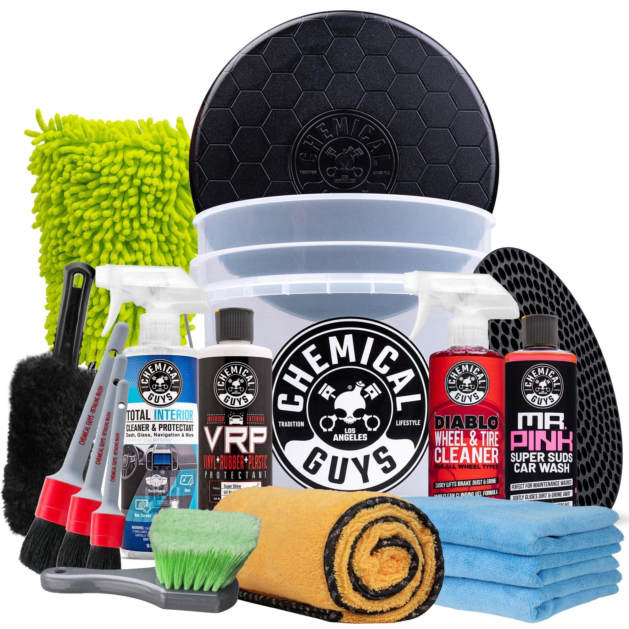 Version 1.0.0 Chemical Guys Car Detailing Kit, Car Cleaning Kit with Total Interior Cleaner & Protectant, Sprayable Wheel Cleaner, Car Wash Soap, Bucket, Brushes, and Detailing Accessories - 17 Piece Wash Kit - Image 1