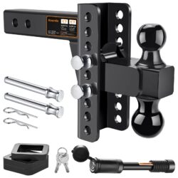 Adjustable Trailer Hitch -Drop Hitch-Tow Hitch with 2 inch Receiver-6inch Drop/Rise, 2" & 2-5/16" Ball Hitches for Trucks, 20,000 LBS GTW, Trailer Hitches with Anti-Theft Pin, Black…