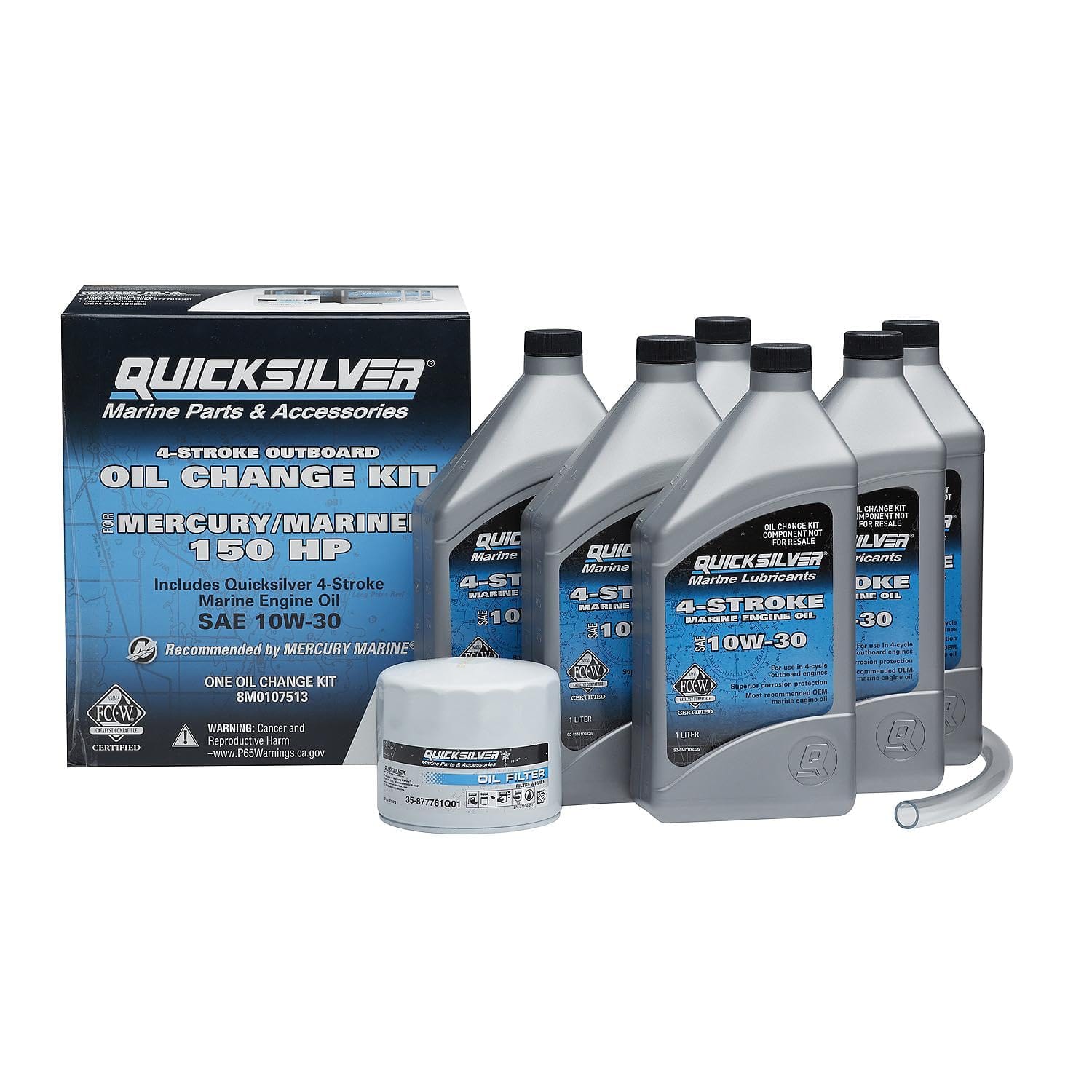 Version 1.0.0 Quicksilver 10W-30 Oil Change Kit for 4-Stroke 150hp Mercury and Mariner Outboards - Image 1