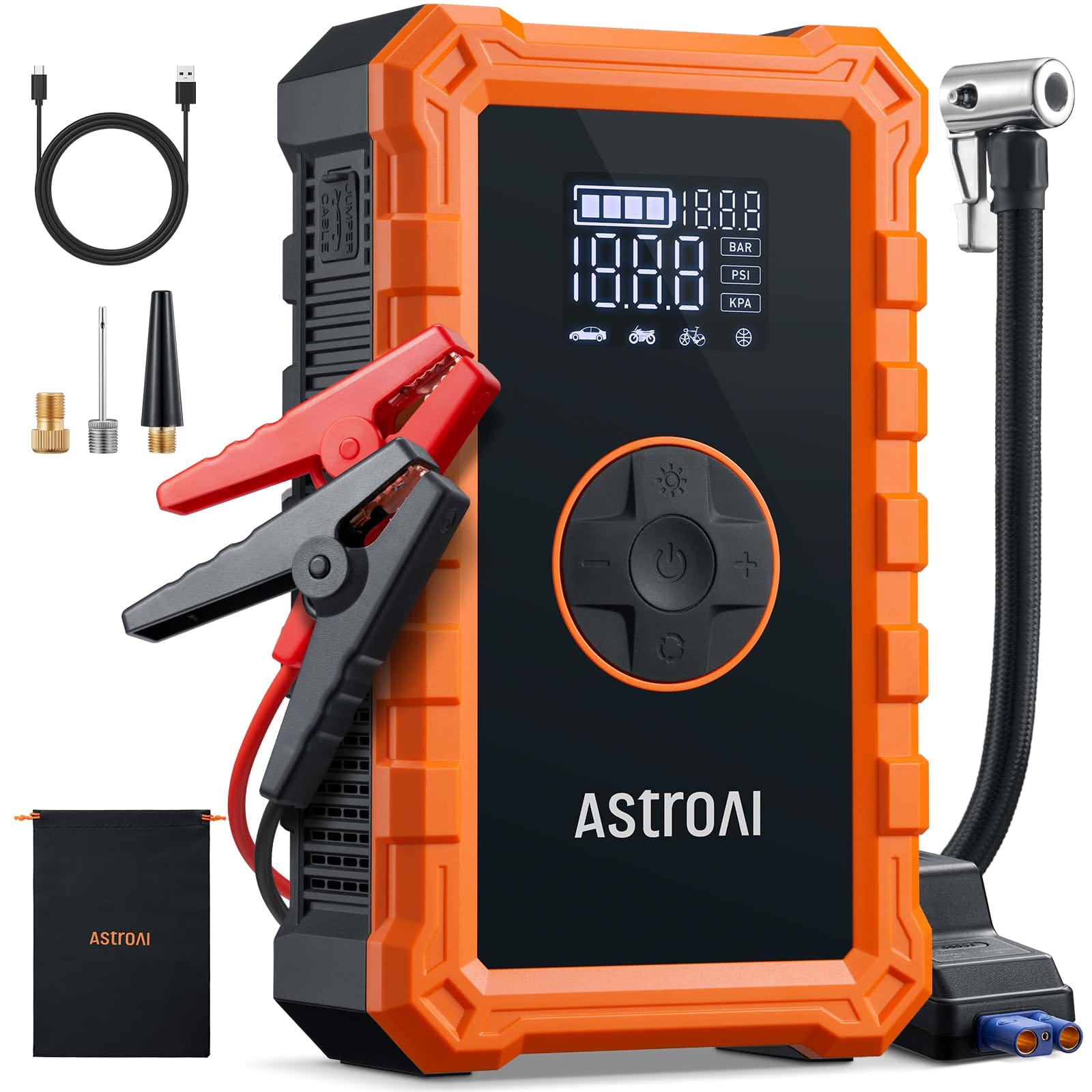 Version 1.0.0 AstroAI S8 Air Jump Starter with Air Compressor, 3000A Peak Car Battery Jump Starter Portable (9.0 Gas/6.5L Diesel) with 150PSI Cordless Auto-Shutoff Tire Inflator, 12V Battery Charger Booster(Orange) - Image 1