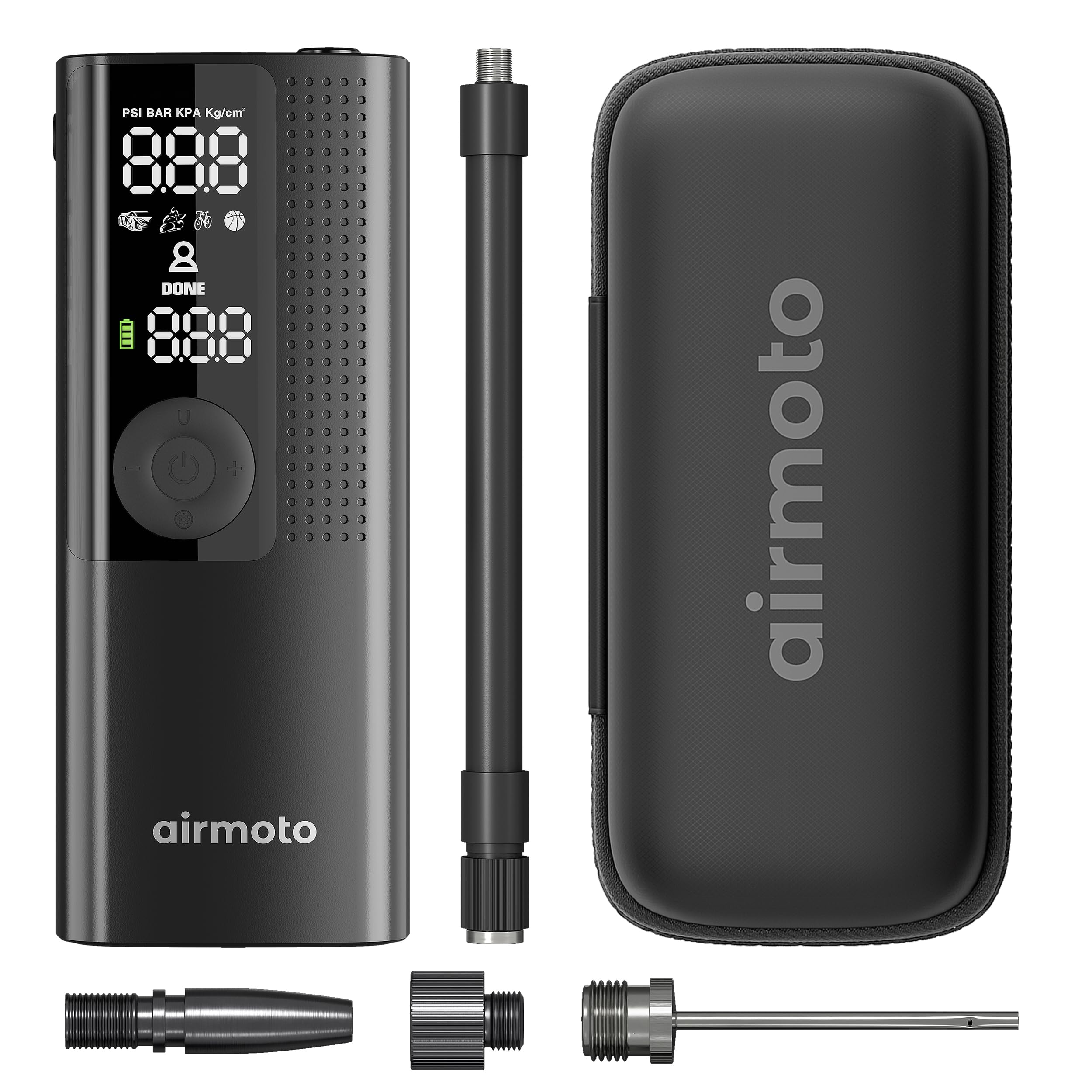 Version 1.0.0 Airmoto and Carrying Case Bundle Deal - Tire Inflator Portable Air Compressor with Hard Case - Air Pump for Car Tires, Motorcycle, Bicycle - Cordless Tire Pump with Tire Pressure Gauge - Image 1