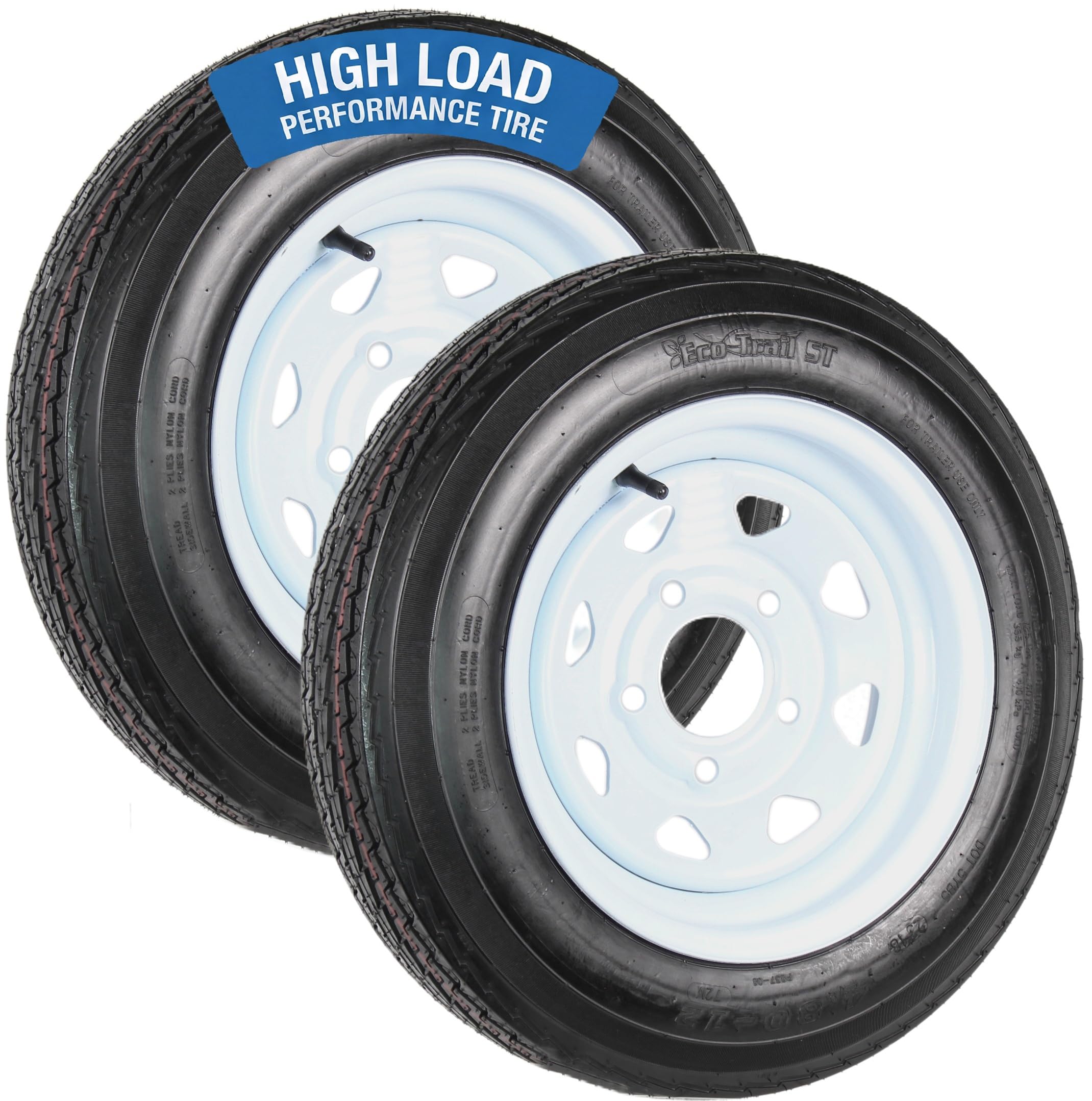 Version 1.0.0 eCustomrim 2-Pack Trailer Tire Rim Assembly 4.80-12 480-12 Load Range C 5 Lug On 4.5 Inch Center White Wheel For Utility Boat Equipment Trailers - 2 Year Warranty w/Roadside - Image 1