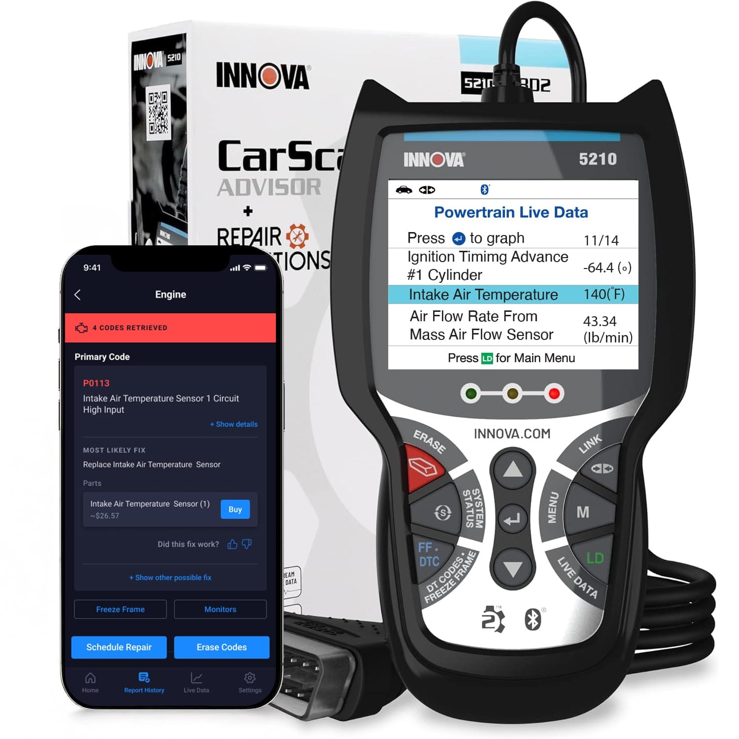 Version 1.0.0 Innova 5210 OBD2 Scanner & Engine Code Reader, Battery Tester, Live Data, Oil Reset, Car Diagnostic Tool for Most Vehicles, Bluetooth Compatible with America's Top Car Repair App - Image 1