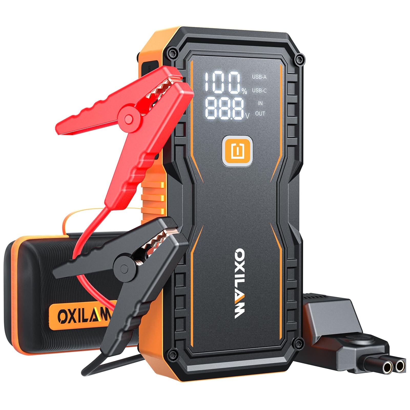 Version 1.0.0 OXILAM Jump Starter 6000A for All Gas/12L Diesel, Car Battery Jumper Starter Portable, 12V Lithium Jump Box with Jumper Cables, LED Display, LED Light, Power Bank with USB, Type C Port - Image 1