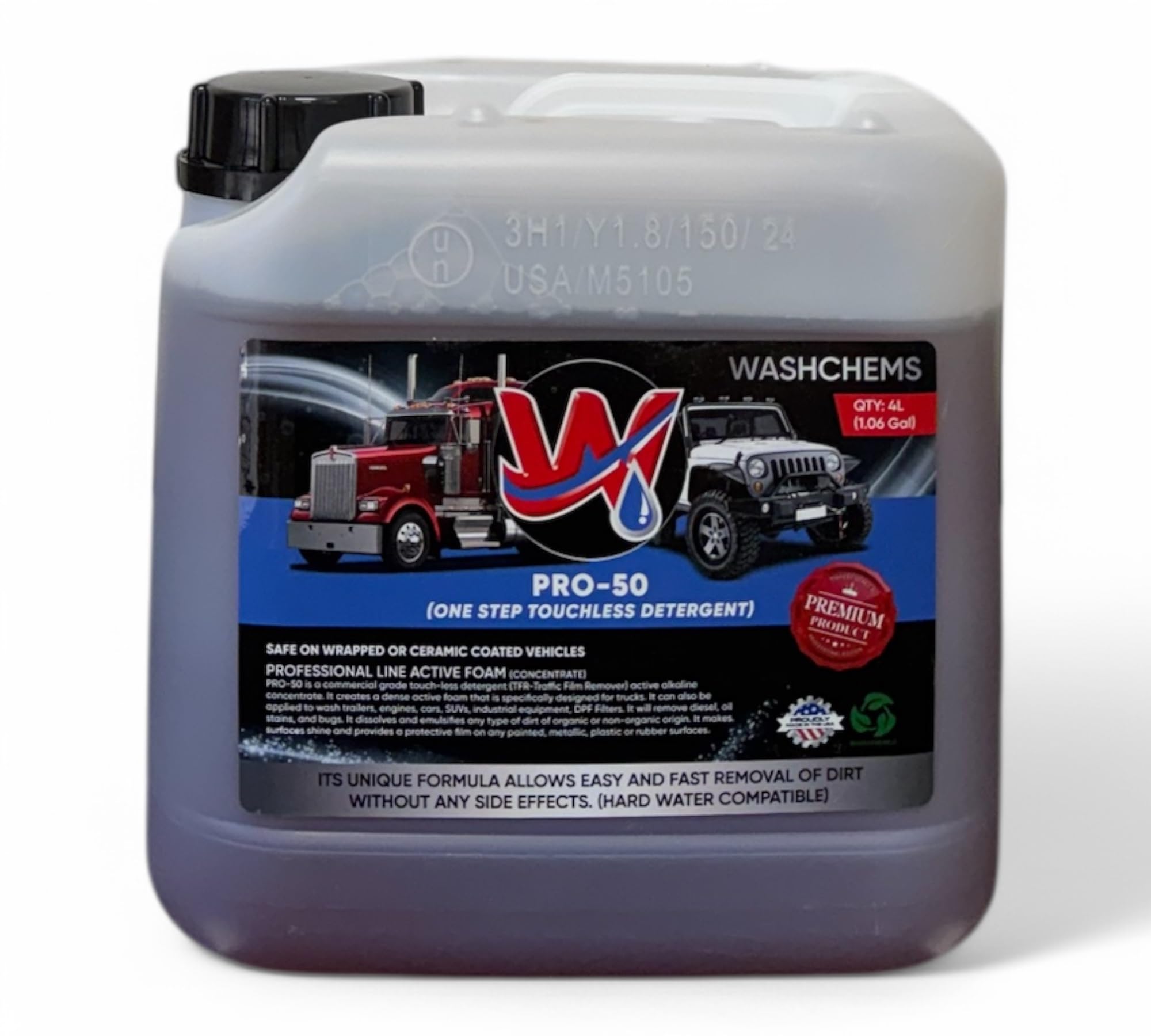 Version 1.0.0 Wash Chems Pro 50 Touchless One Step Car Wash Detergent Soap Concentrate No Brushing, Commercial Grade Professional Auto Foam Cleaner Also Great for Trucks & Tractors - Image 1