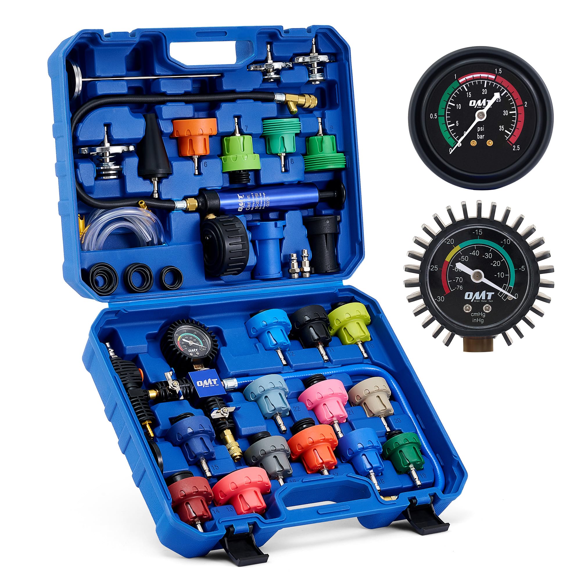 Version 1.0.0 Orion Motor Tech Coolant Pressure Tester Kit, 33pc Master Coolant Vacuum Refill Kit with 23 Radiator Adapters, Radiator Cooling System Pressure Tester Kit with Vacuum Pump Vacuum Purge & Refill Tool - Image 1