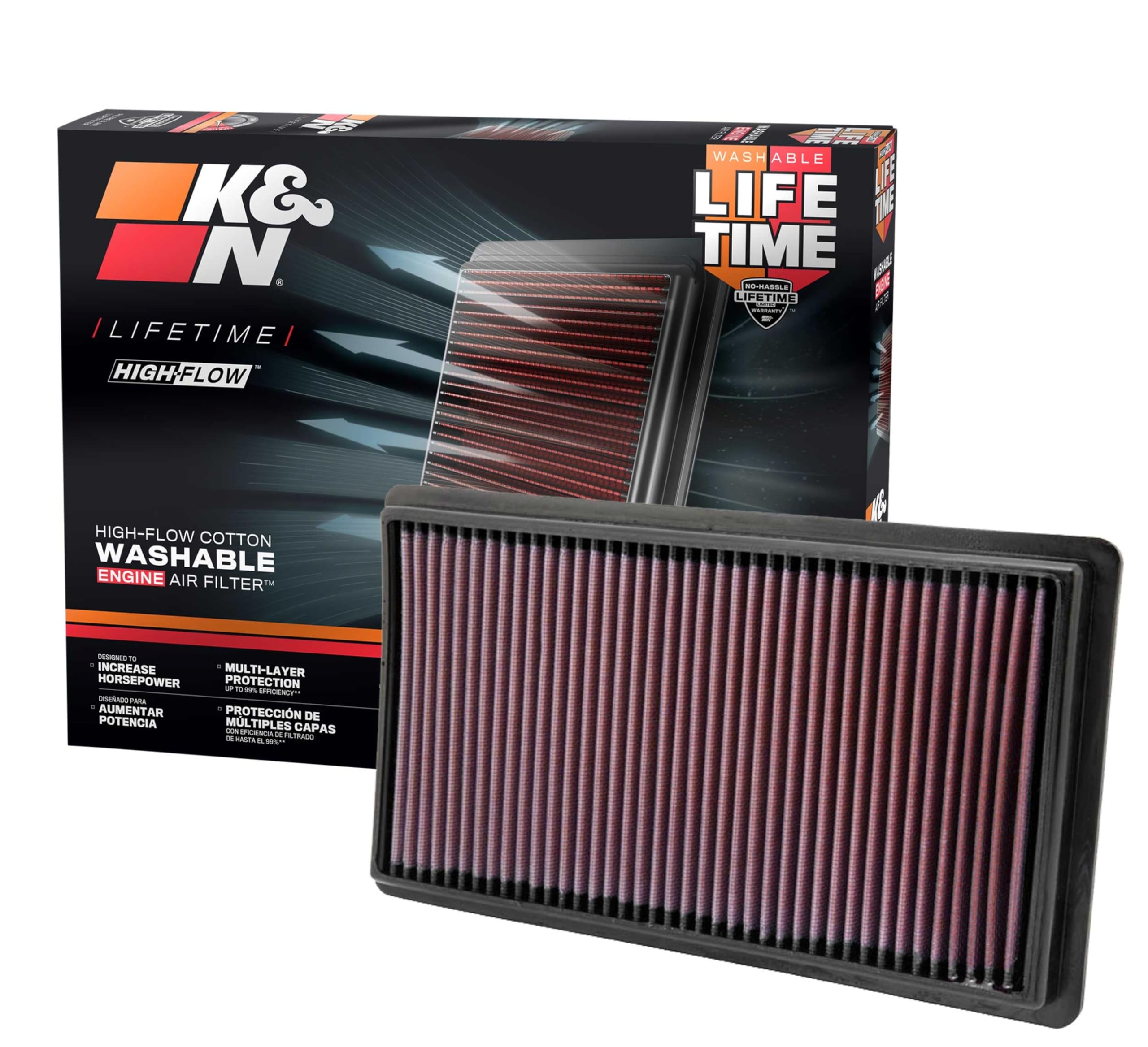 Version 1.0.0 K&N High-Flow Original Lifetime Engine Air Filter: Increase Power: Premium, Washable: Compatible with Ford/Lincoln/Mazda: (See Product Description for Select Models) 33-2395 - Image 1