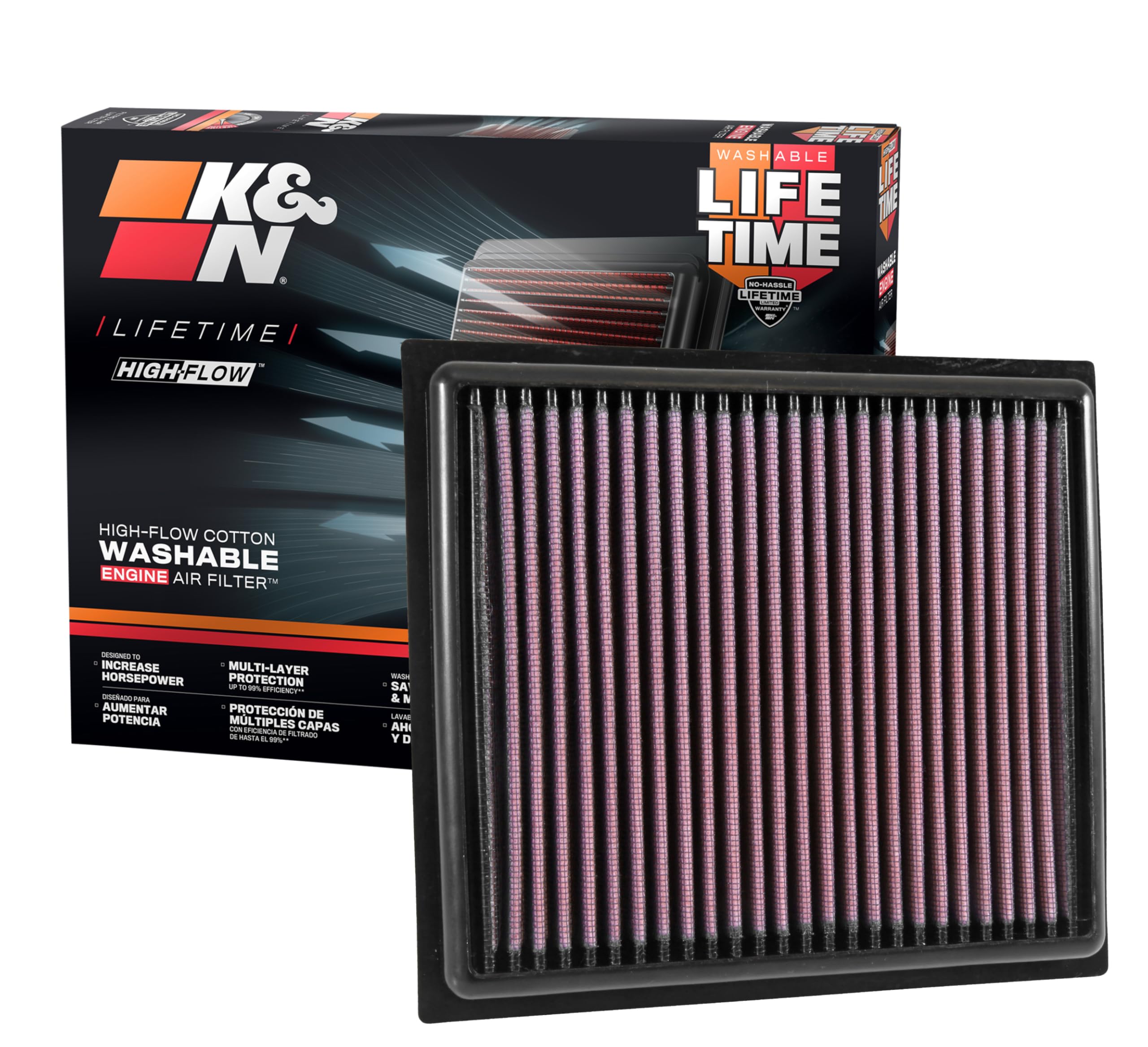 Version 1.0.0 K&N High-Flow Original Lifetime Engine Air Filter: Increase Power: Premium, Washable: Compatible with 2014-2025 Alfa Romeo/Fiat/Jeep/Ram: Tonale, 500, Toro, Compass, Renegade, Promaster, 33-5034 - Image 1