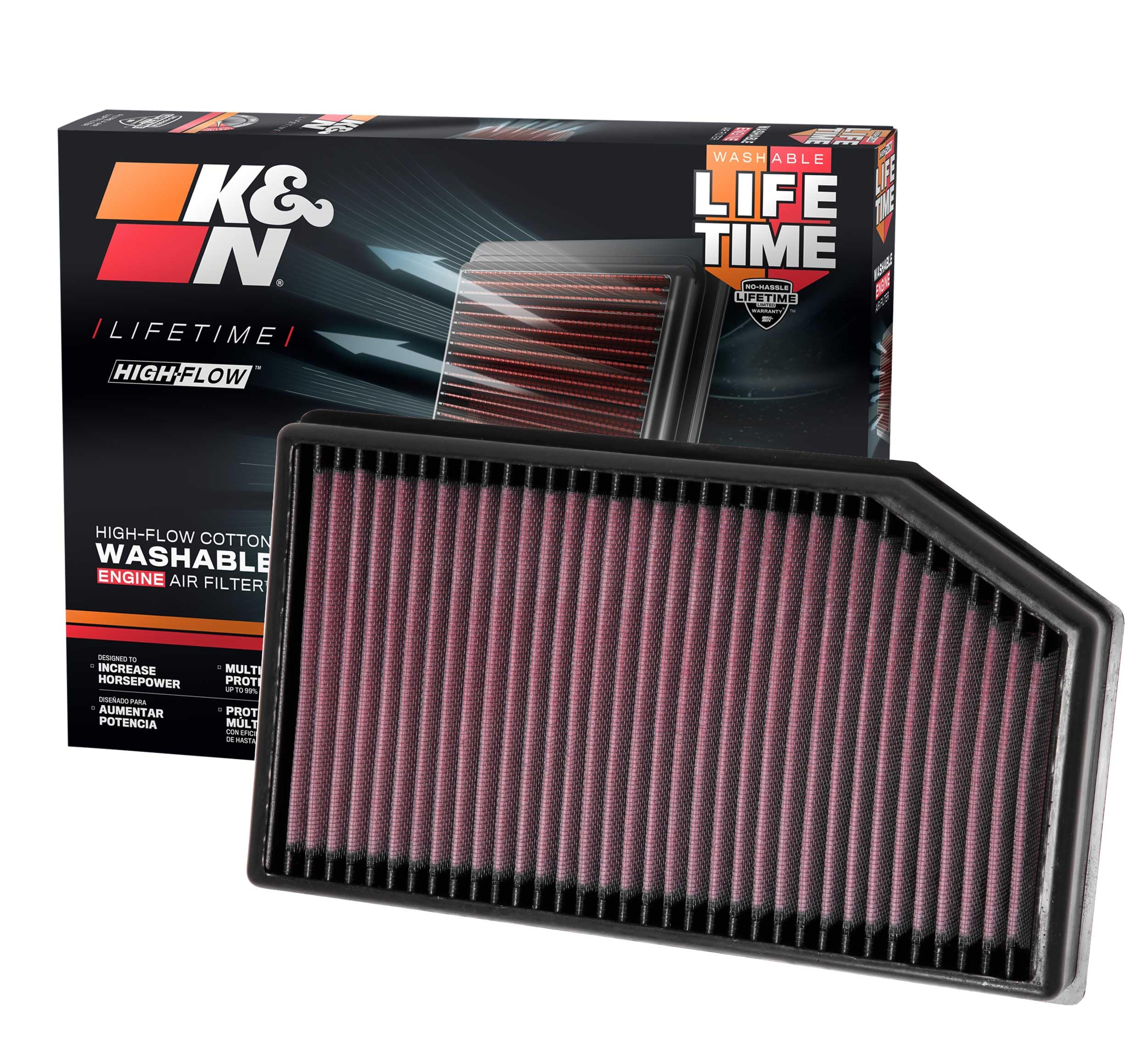 Version 1.0.0 K&N High-Flow Original Lifetime Engine Air Filter: Increase Power: Premium, Washable: Compatible with 2018-2025 JEEP: Gladiator, Wrangler, Wrangler JL, 33-5076 - Image 1