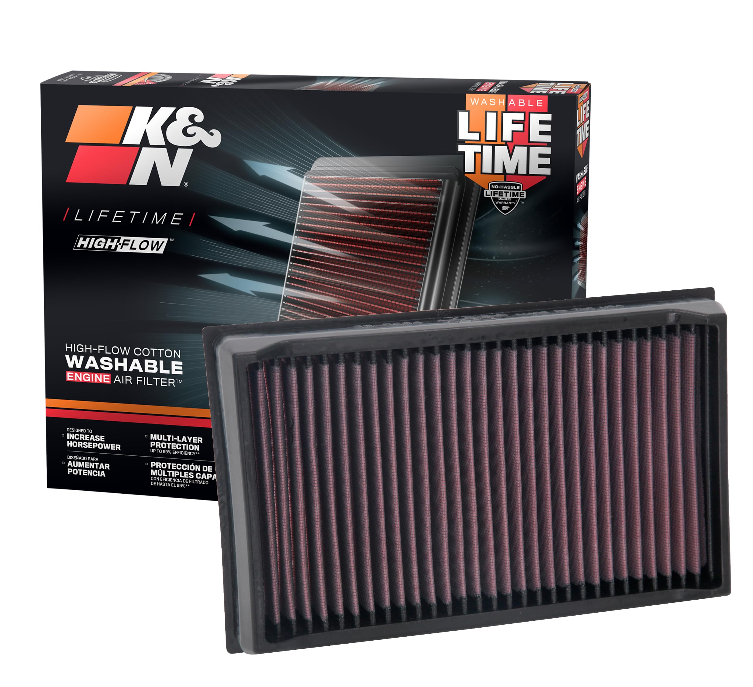 Version 1.0.0 K&N High-Flow Original Lifetime Engine Air Filter: Increase Power: Premium, Washable: Compatible with 2018-2025 Volkswagen: Bora, Golf, Jetta, Taos, 33-5084 - Image 1