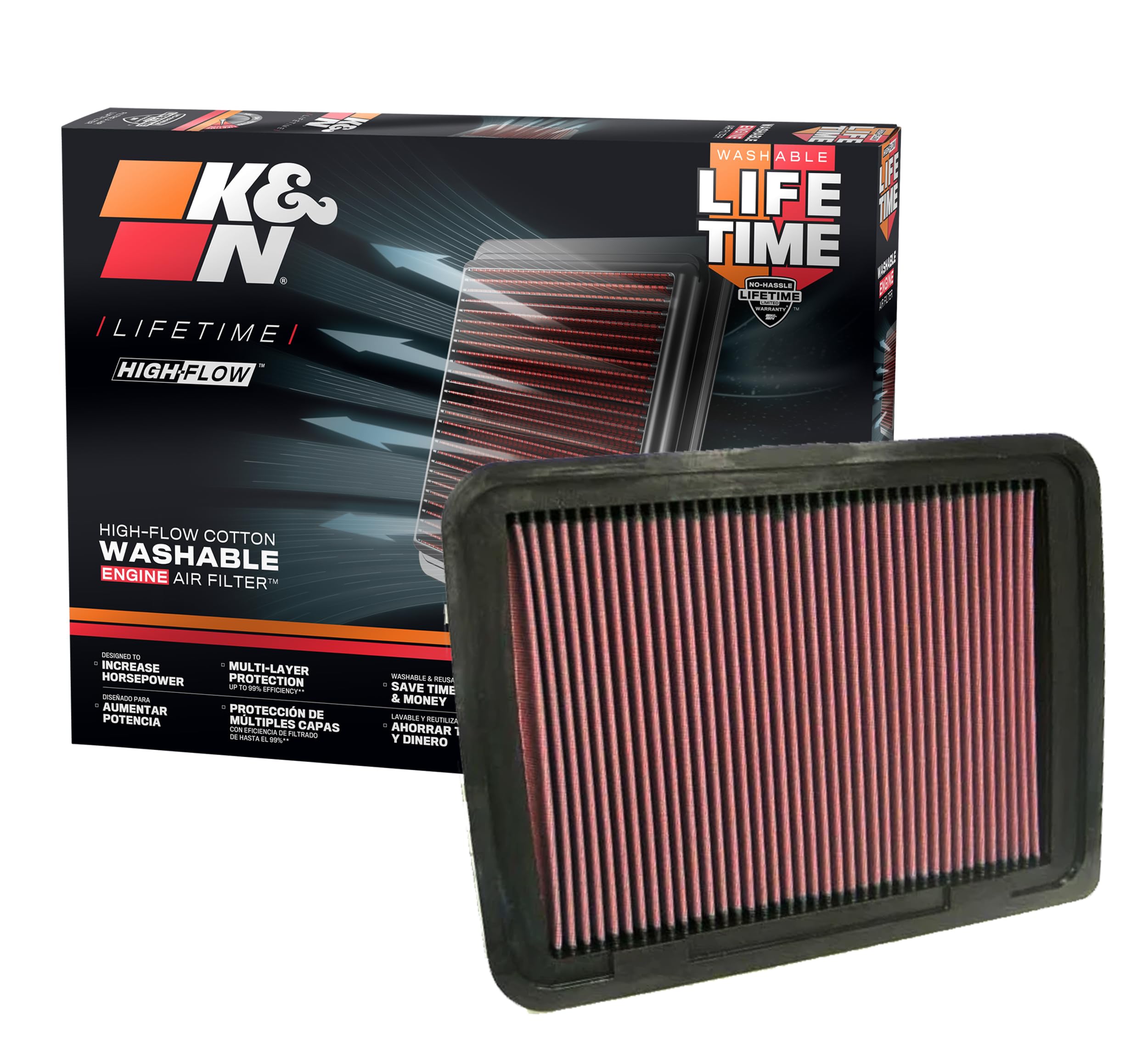 Version 1.0.0 K&N High-Flow Original Lifetime Engine Air Filter: Increase Power: Premium, Washable: Compatible with V4 2.7L 2005-2023 TOYOTA: Tacoma, 33-2306 - Image 1
