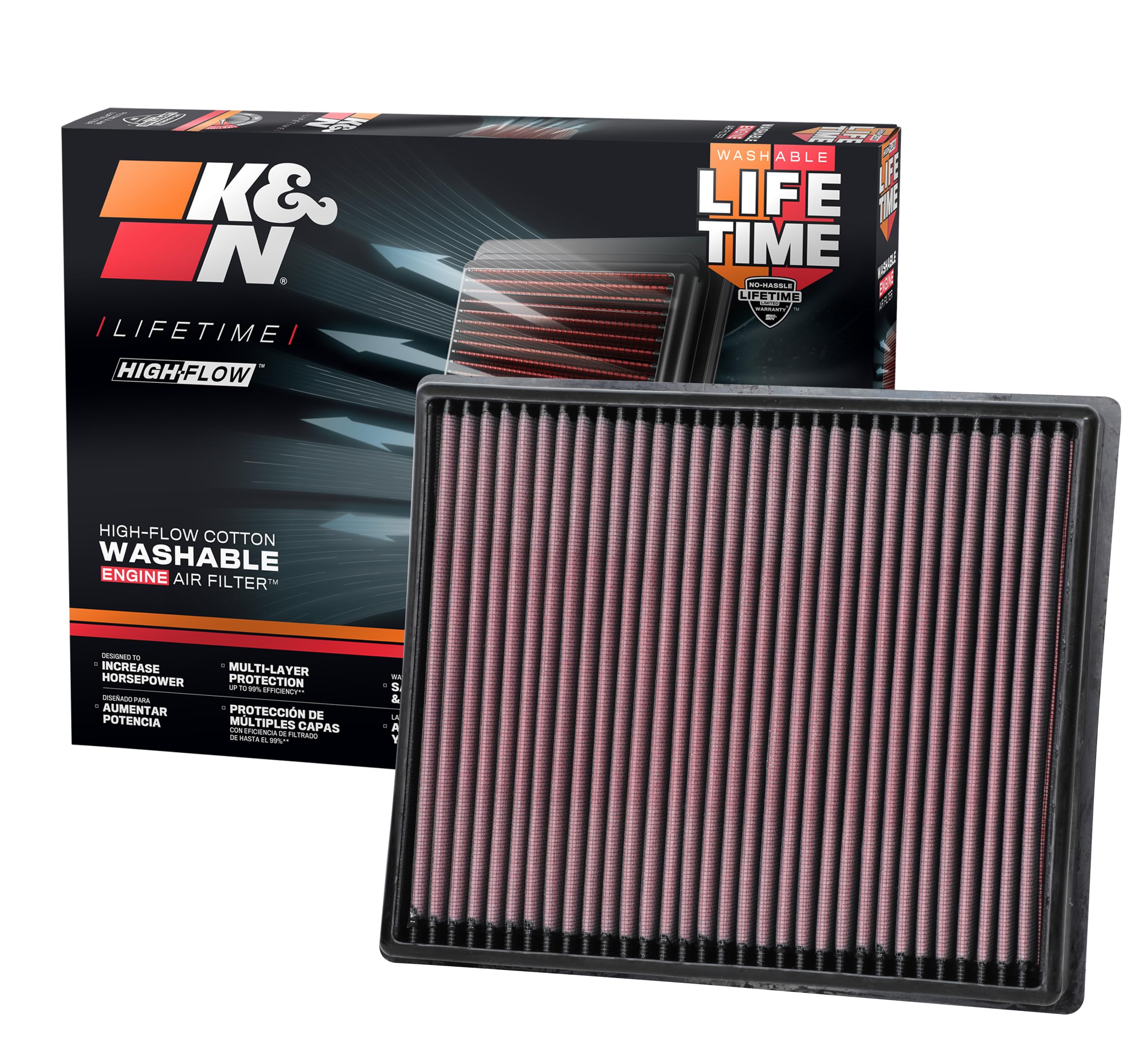 Version 1.0.0 K&N High-Flow Original Lifetime Engine Air Filter: Increase Power: Premium, Washable: Compatible with 2020-2025 Nissan: Frontier, 33-5116 - Image 1