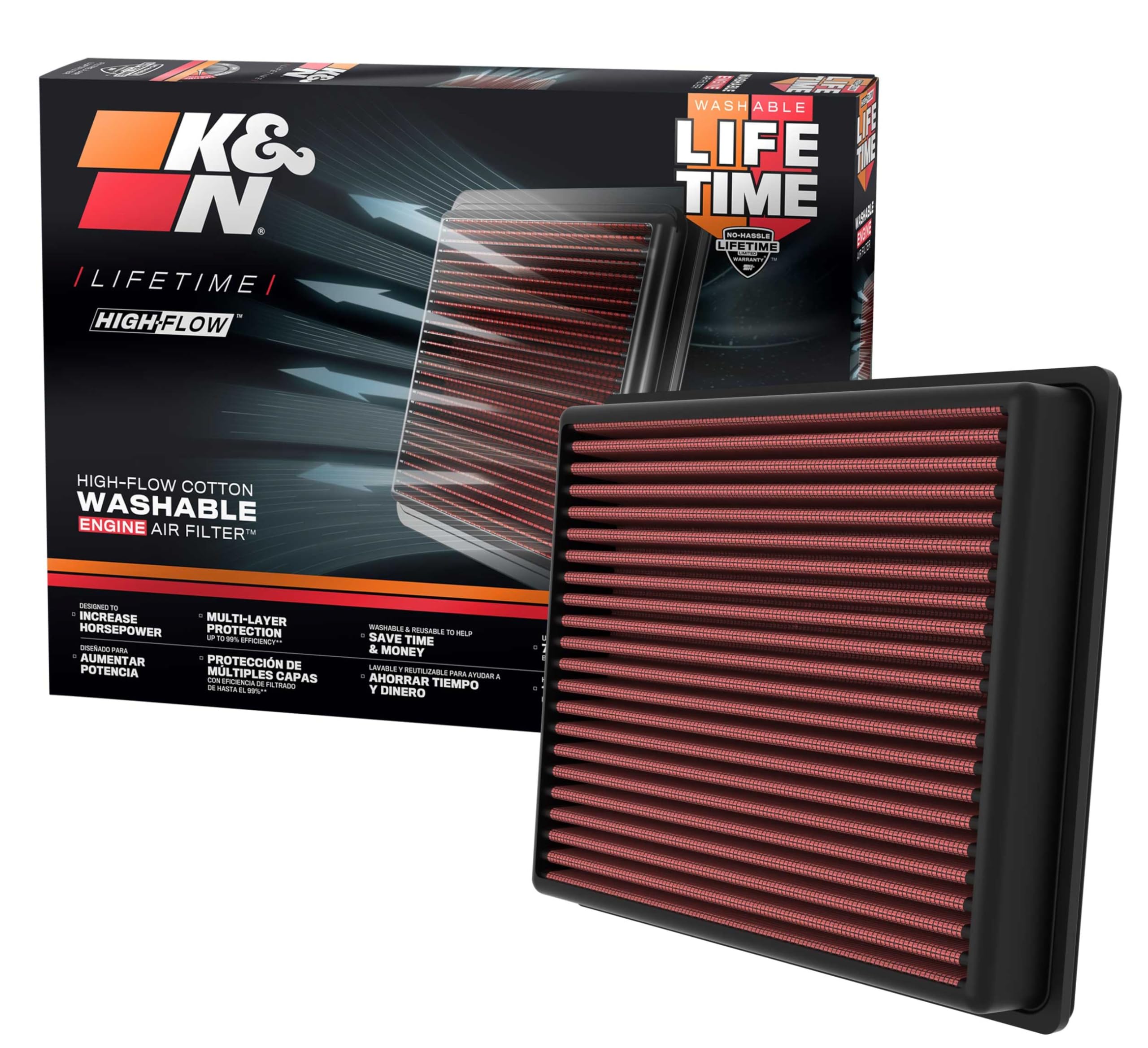 Version 1.0.0 K&N High-Flow Original Lifetime Engine Air Filter: Increase Power: Premium, Washable: Compatible with 2022-2026 TOYOTA: Sequoia, Tundra, 33-5129 - Image 1