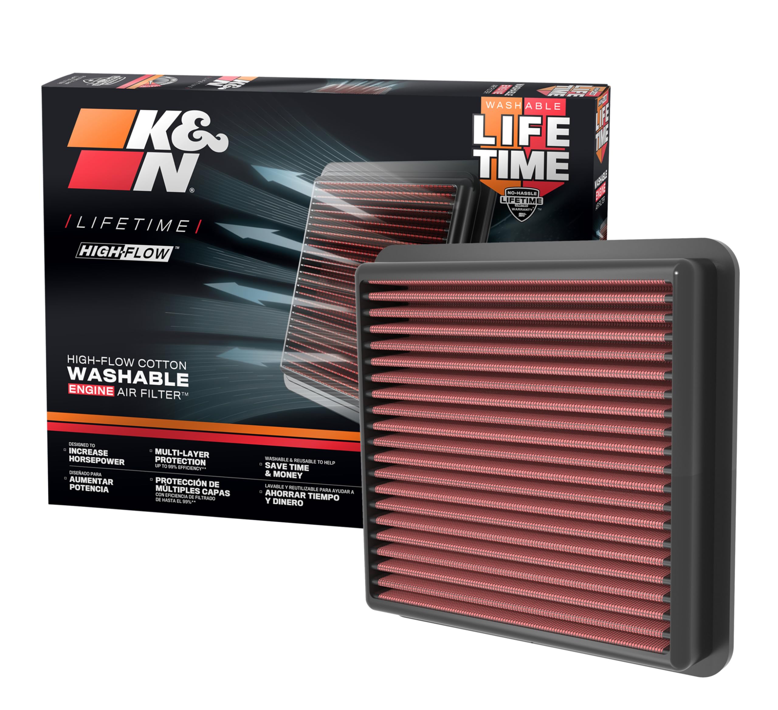 Version 1.0.0 K&N High-Flow Original Lifetime Engine Air Filter: Increase Power: Premium, Washable: Compatible with 2020-2025 Hyundai/Kia: Elantra, i30, Kona, K4, 33-5118 - Image 1