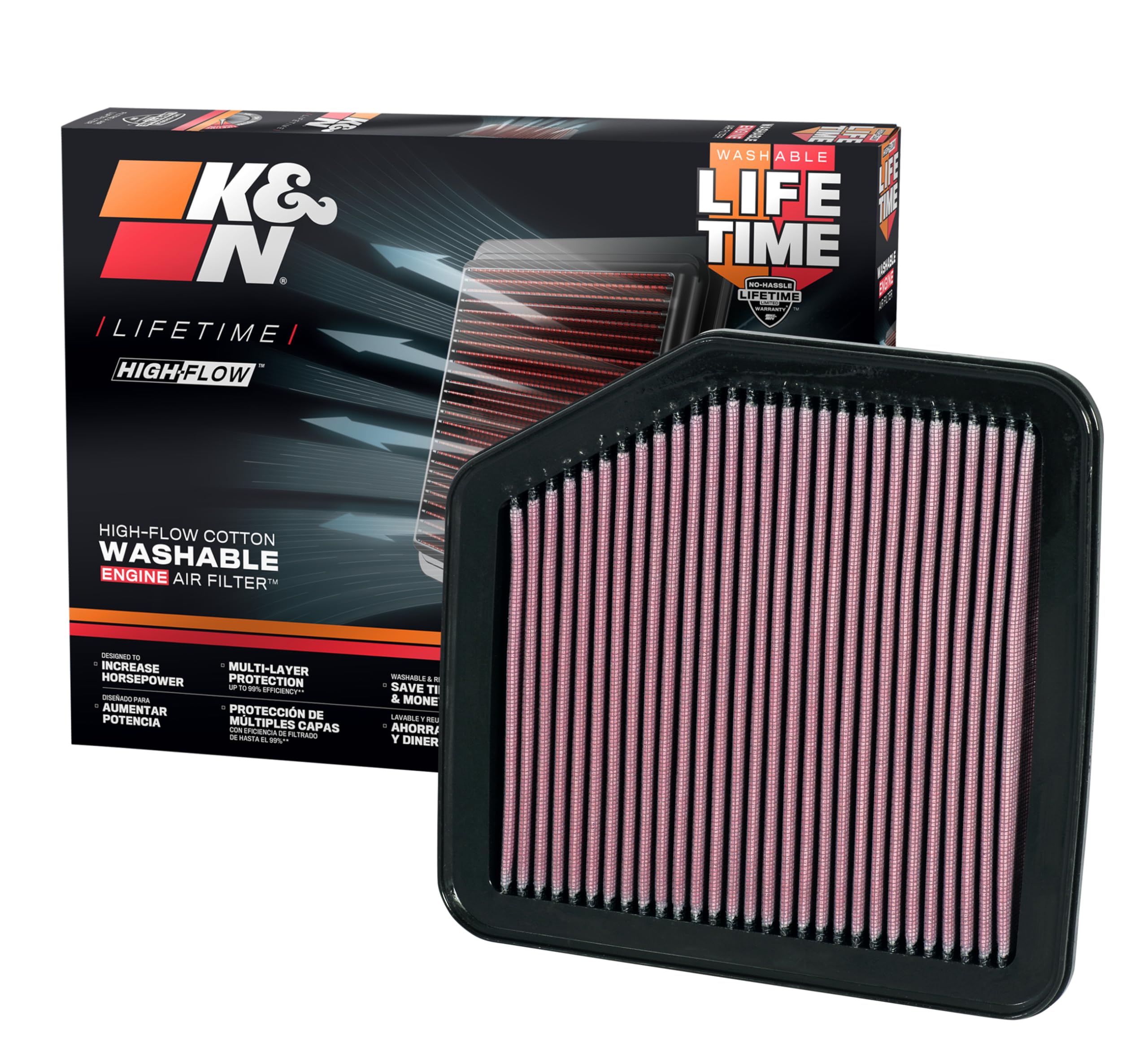 Version 1.0.0 K&N High-Flow Original Lifetime Engine Air Filter: Increase Power: Premium, Washable: Compatible with 2005-2015 Lexus/Toyota: GS350, GS430, IS220, IS250, IS300, IS350, Crown, Rav4, 33-2345 - Image 1