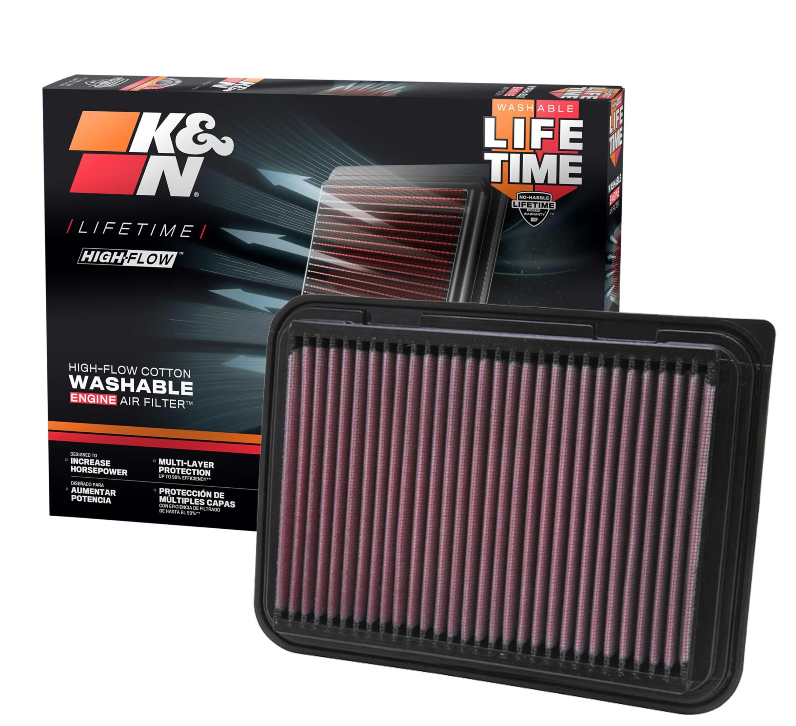 Version 1.0.0 K&N High-Flow Original Lifetime Engine Air Filter: Increase Power: Premium, Washable: Compatible with Pontiac/Scion/Toyota: (See Product Description for Select Models) 33-2360 - Image 1