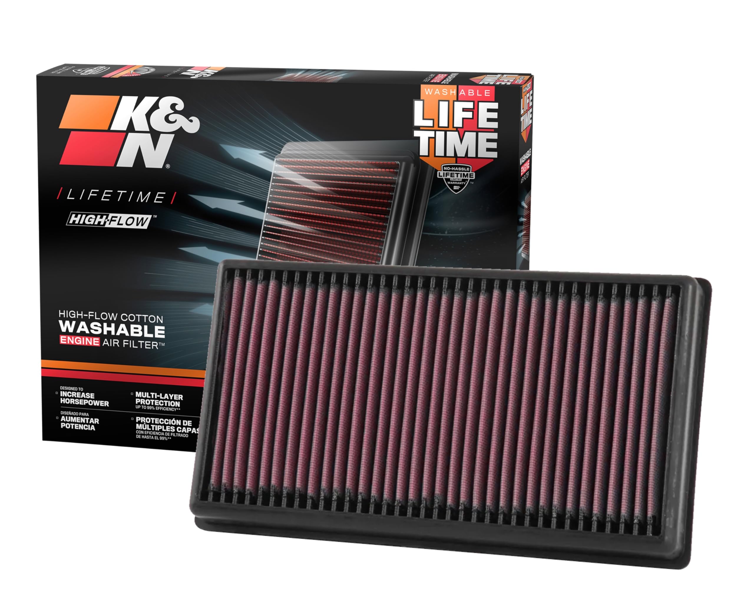 Version 1.0.0 K&N High-Flow Original Lifetime Engine Air Filter: Increase Power: Premium, Washable: Compatible with 2017-2025 Volkswagen: Atlas, Teramount, 33-5071 - Image 1