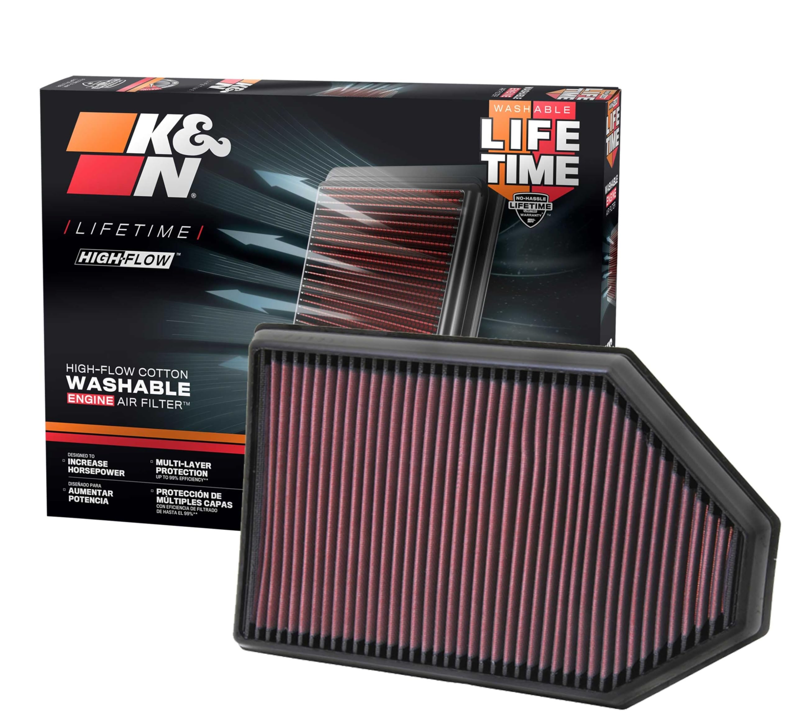 Version 1.0.0 K&N High-Flow Original Lifetime Engine Air Filter: Increase Power: Premium, Washable: Compatible with Chrysler/Dodge: 300, Challenger, Charger, 33-2460 - Image 1