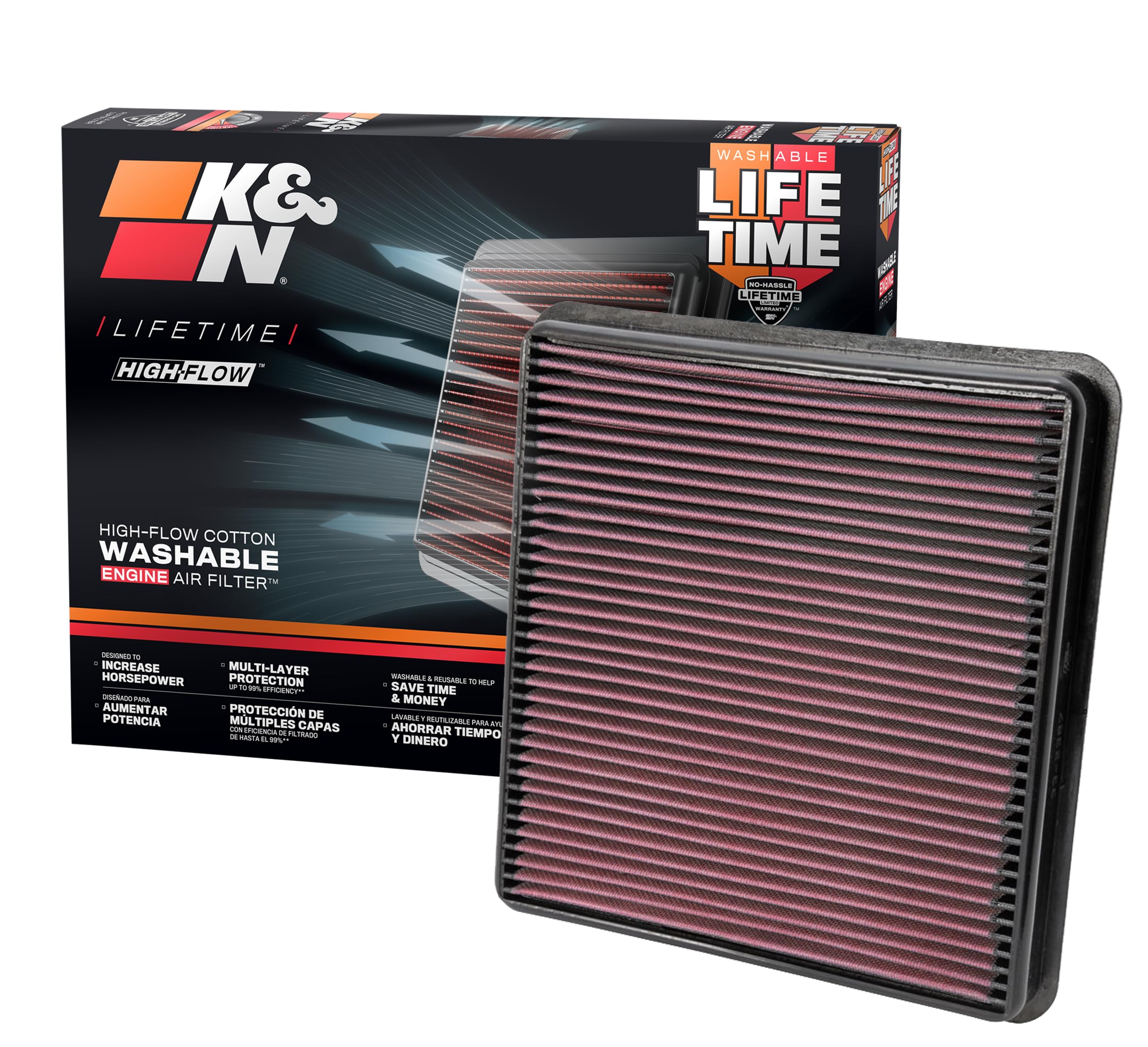 Version 1.0.0 K&N High-Flow Original Lifetime Engine Air Filter: Increase Power: Premium, Washable: Compatible with 2007-2021 Lexus/Toyota: LX570, Land Cruiser, Sequoia, Tundra, 33-2387 - Image 1