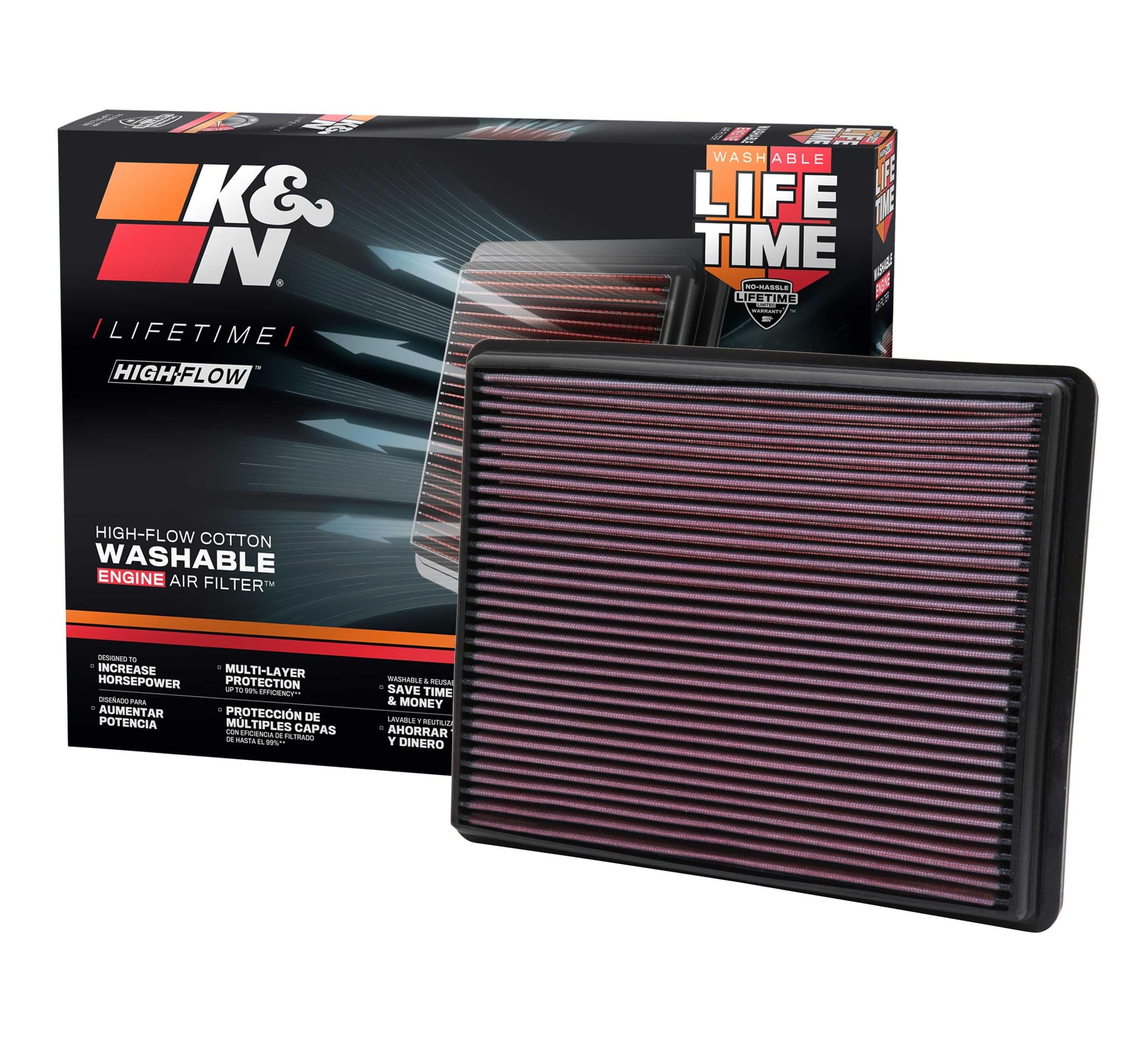 Version 1.0.0 K&N High-Flow Original Lifetime Engine Air Filter: Increase Power: Compatible with 1999-2020 Cadillac/Chervolet/GMC: Escalade, Avalanche, Cheyenne, Silverado, Suburban, Tahoe, Sierra, Yukon, 33-2129 - Image 1