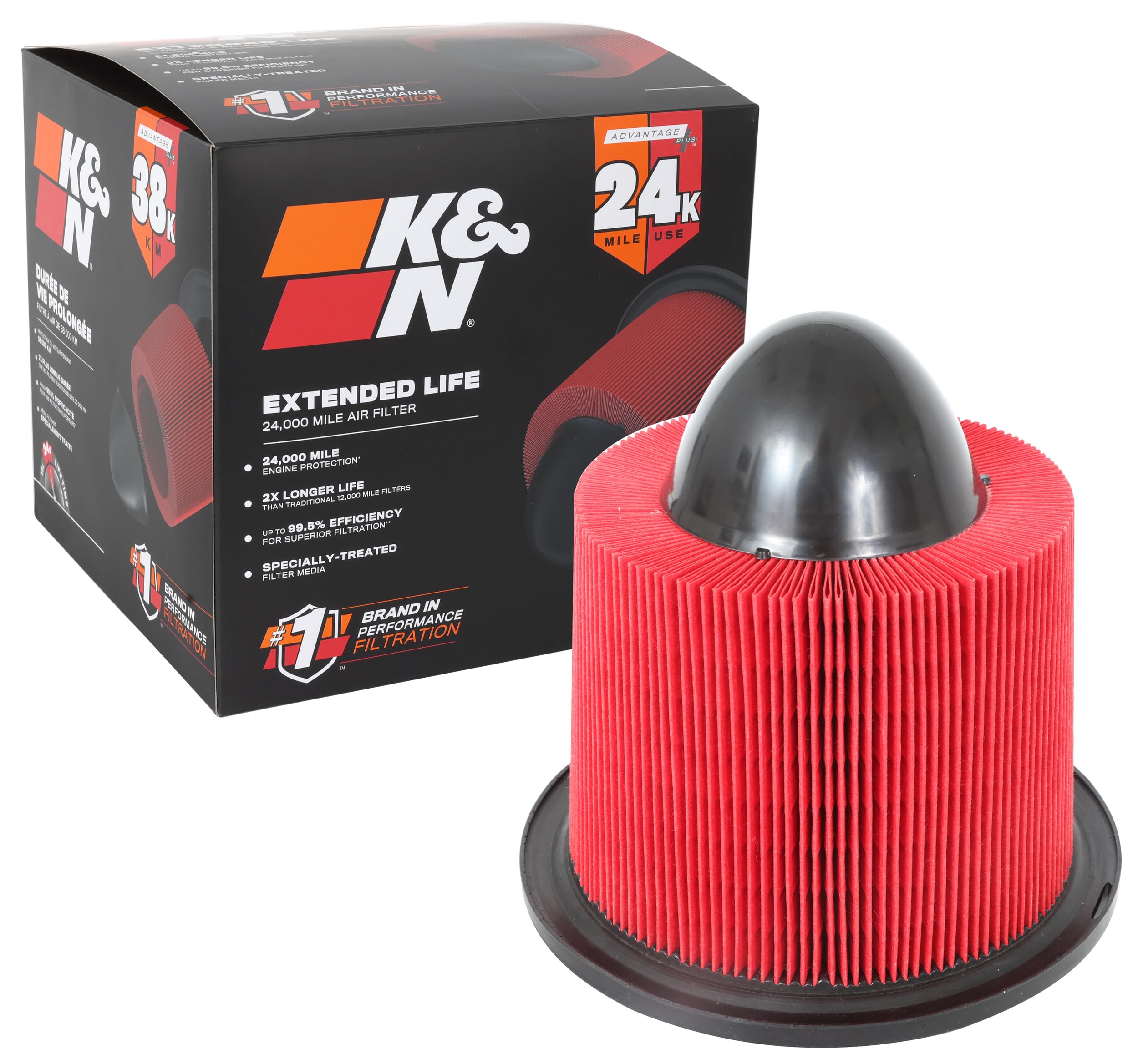 Version 1.0.0 K&N Engine Air Filter: Extended Life 24,000 Mile Replacement Air Filter: Compatible with 1995-2017 Ford Super Duty V8/V10 (E150, E250, E350, E450, Mustang and other vehicle models), KNF-0945 - Image 1